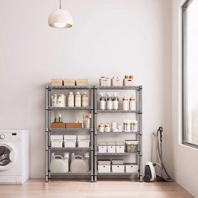 KORVIXA 5 Tier Metal Storage Shelves in Silver, W/D/H: 100 x 100 x 100 cm – 1