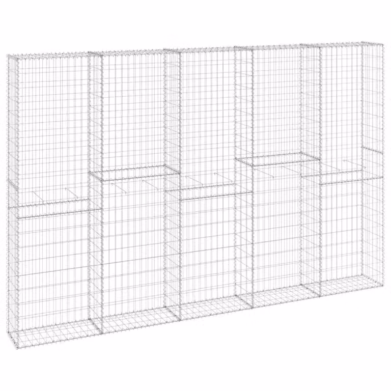 Berkfield Home Galvanised Steel Gabion Fence Wall with Covers in Silver, W: 300 cm, D: 30 cm, H: 200 cm