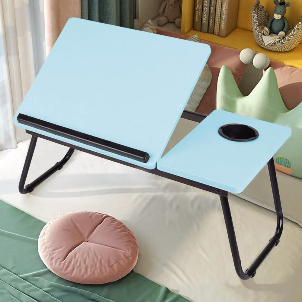 Living and Home Adjustable Folding Laptop Bed Table with Cup Slot and Stop Bar in Blue – 4