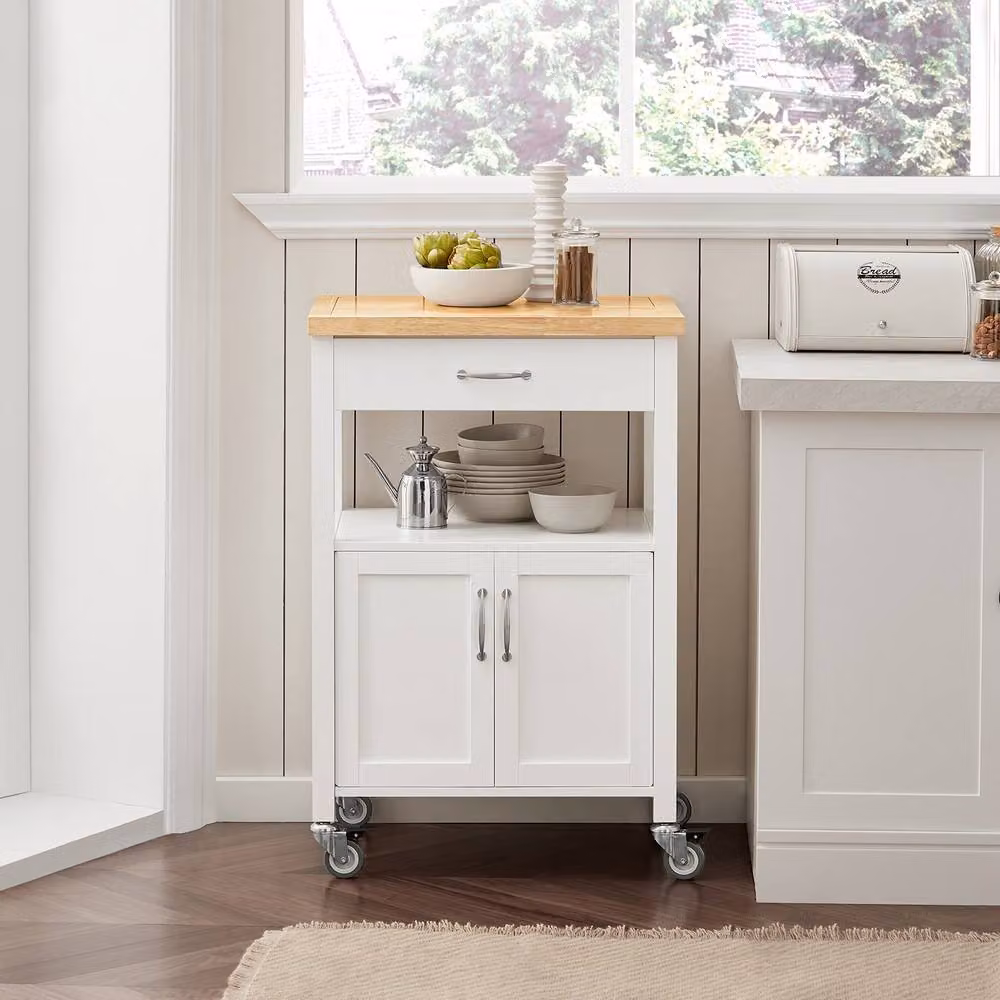 SoBuy Modern Kitchen Trolley with Drawer and Open Shelf in White – 2