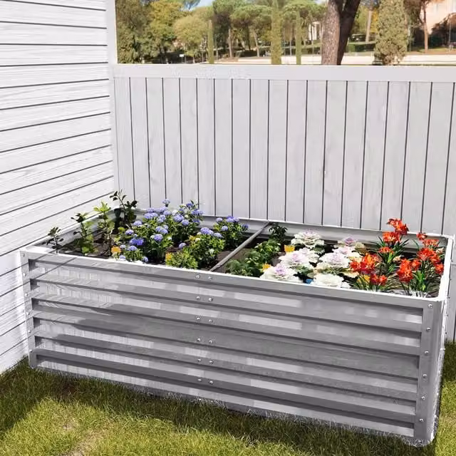 Breeins Rectangular Metal Raised Garden Bed in Silver, W/D/H: 180 x 57 x 90 cm