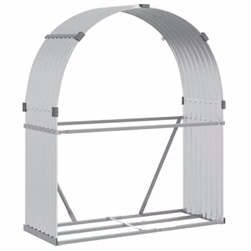 vidaXL Freestanding Log Holder in Silver Galvanised Steel, W/D/H: 120 x 45 x 140 cm – 1