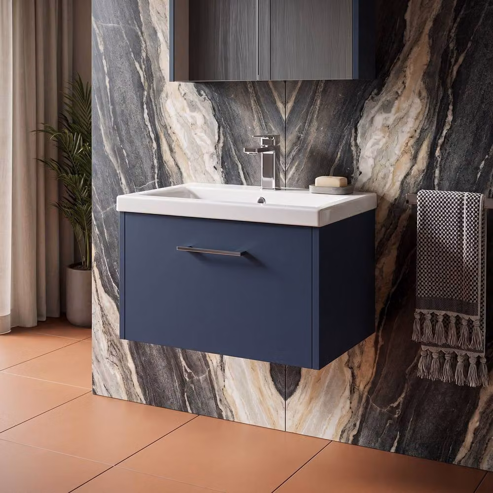 Balterley Winshill 1 Drawer Wall Hung Vanity Basin Unit, Blue, W: 60 cm – 2