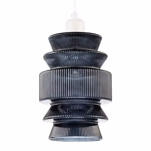 Happy Homewares Modern Smoked Grey Ribbed Glass Pendant Lamp Shade, W: 23 cm, D: 17 cm – 1