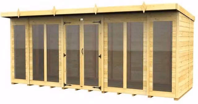 Buttercup Farm Pent Summer House with Full Height Window in Brown, W/D/H: 474 x 178 x 201 cm