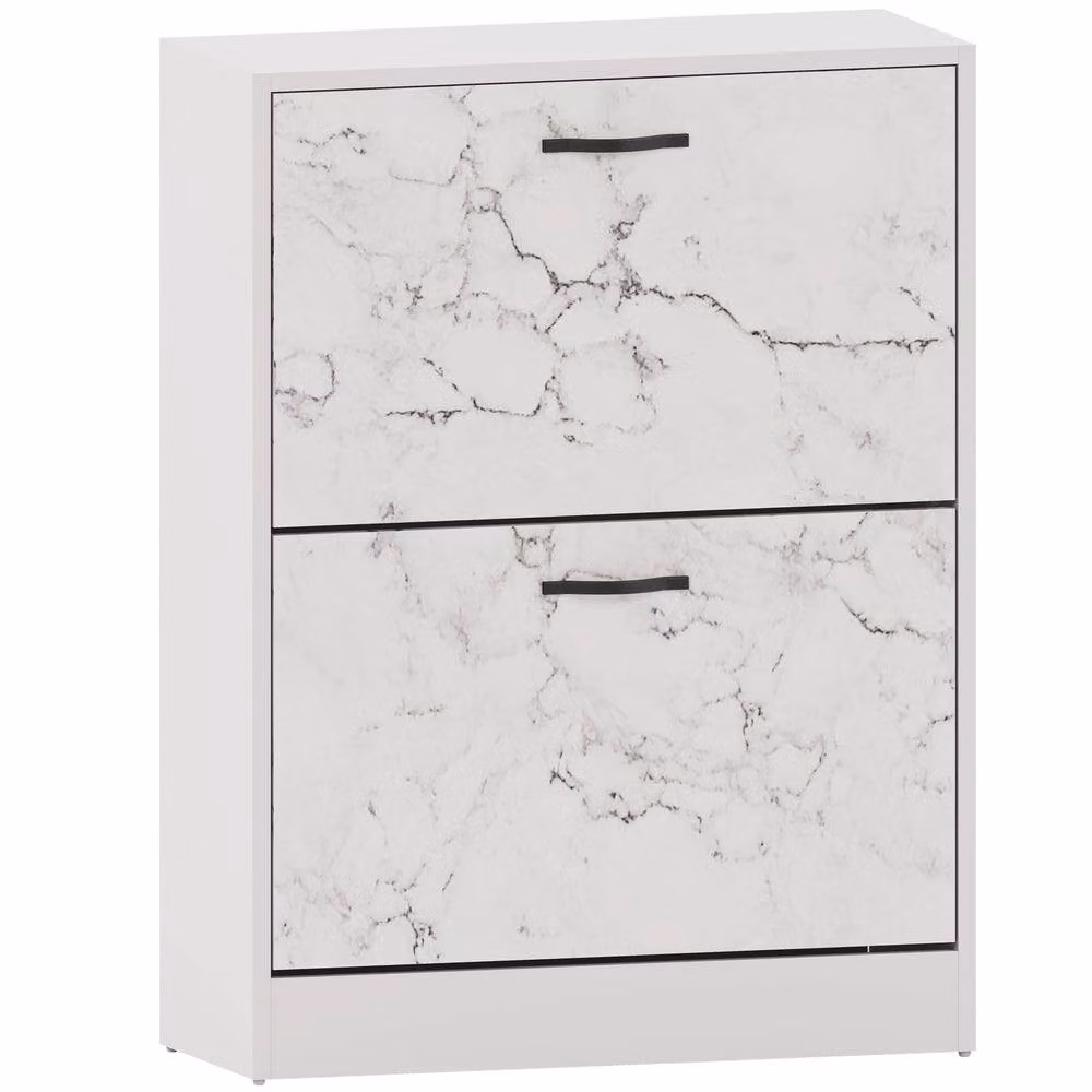 HD Designs Vida Designs Modern 2 Drawer White Metal Shoe Cabinet with Tilting Compartments and Internal Shelves – 2