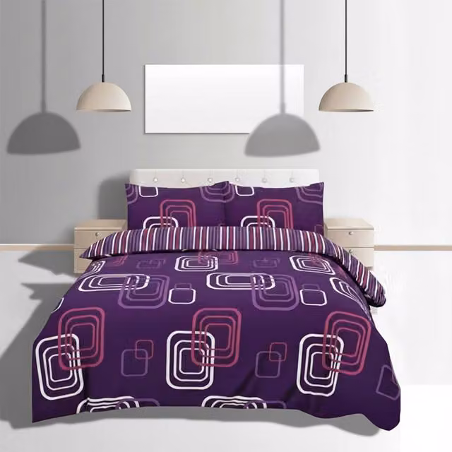 Home Sweet Home UK MonoGrid Graphic Design King Size Duvet Cover and Pillowcase Set in Purple, Polycotton Bed Linen, W/D/H: 240 x 220 x 180 cm