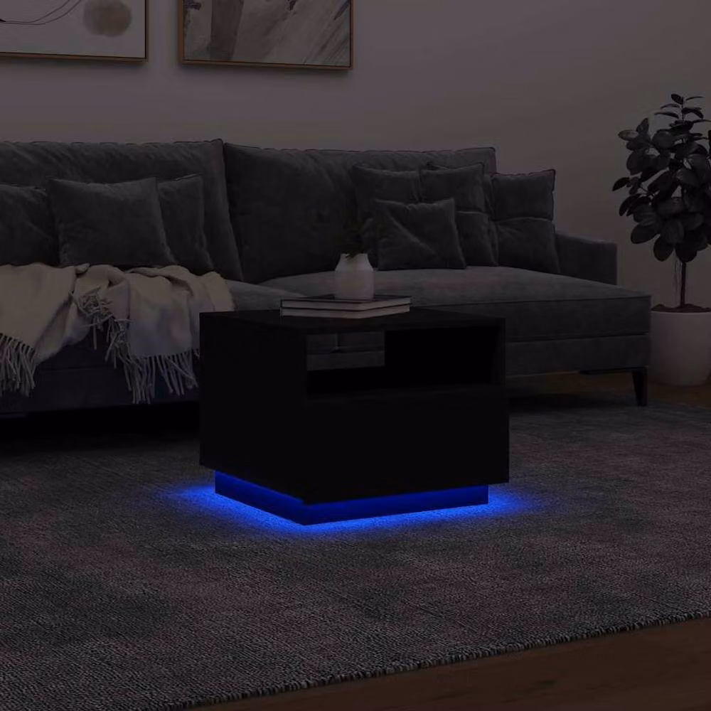Berkfield Home Modern Black Coffee Table with LED Lights W: 50 cm, D: 49 cm, H: 40 cm – 5