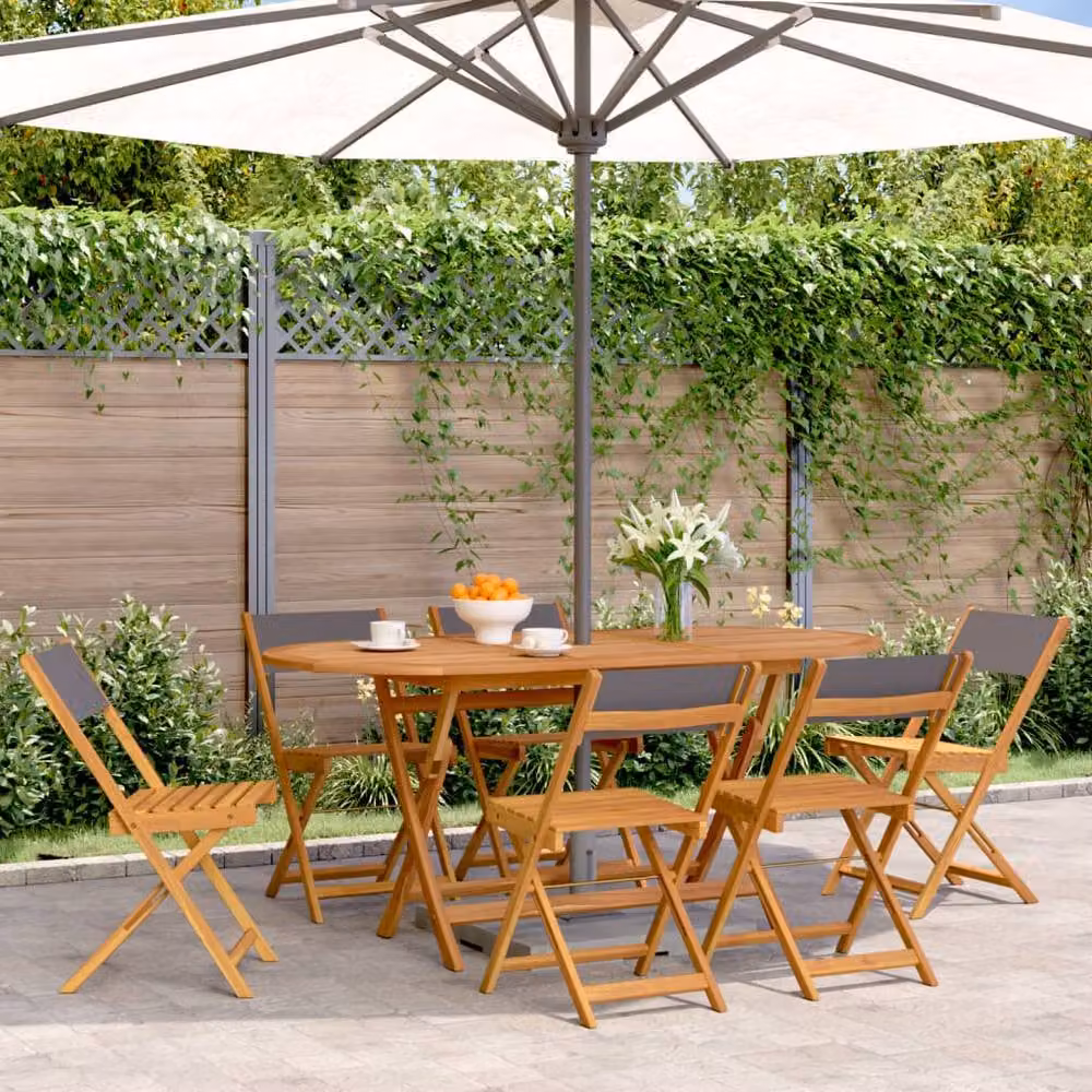 Berkfield Home Set of 6 Folding Garden Chairs in Anthracite Fabric and Acacia Wood – 2
