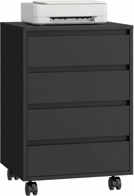 Rolipo 4-Drawer Mobile Office Filing Cabinet with Lock and Castors, Black – 1