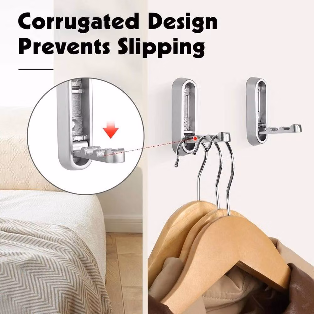 FLAVORA Silver Metal Folding Wall Mounted Clothes Hanger Set of 2, Width: 50 cm – 3
