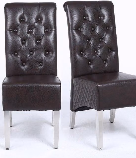 Modernique Aire High Back Dining Chairs, Set of 2, Brown Leather with Chrome Legs