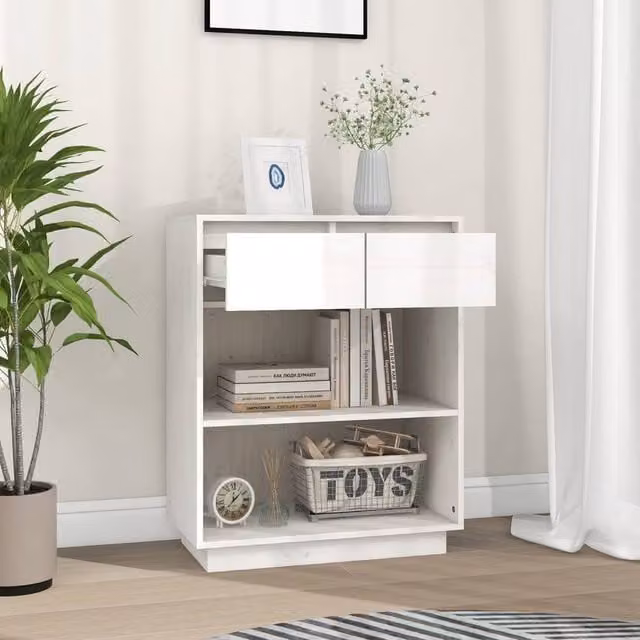 Berkfield Home Beautiful Console Cabinet in White Solid Pine, W/D/H: 60 x 34 x 75 cm