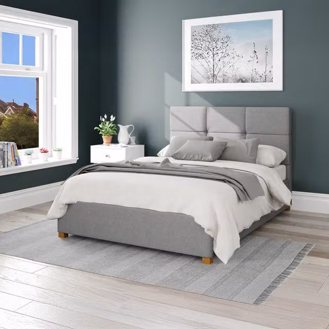 Aspire Caine Eire Grey Linen Upholstered Ottoman Storage Bed, W/D/H: 180 x 200 cm