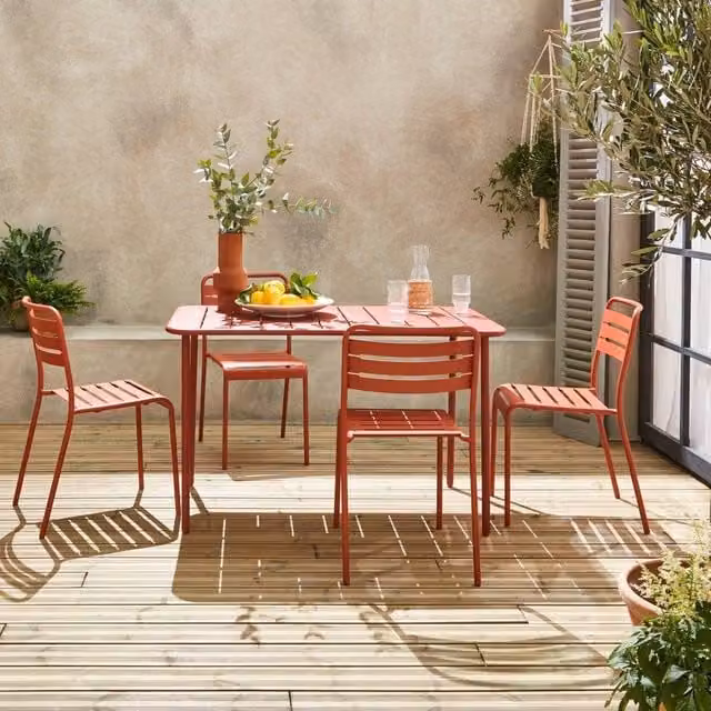 Sweekeek 4-Seater Rectangular Steel Garden Dining Set with 4 Chairs in Matt Terracotta – 1