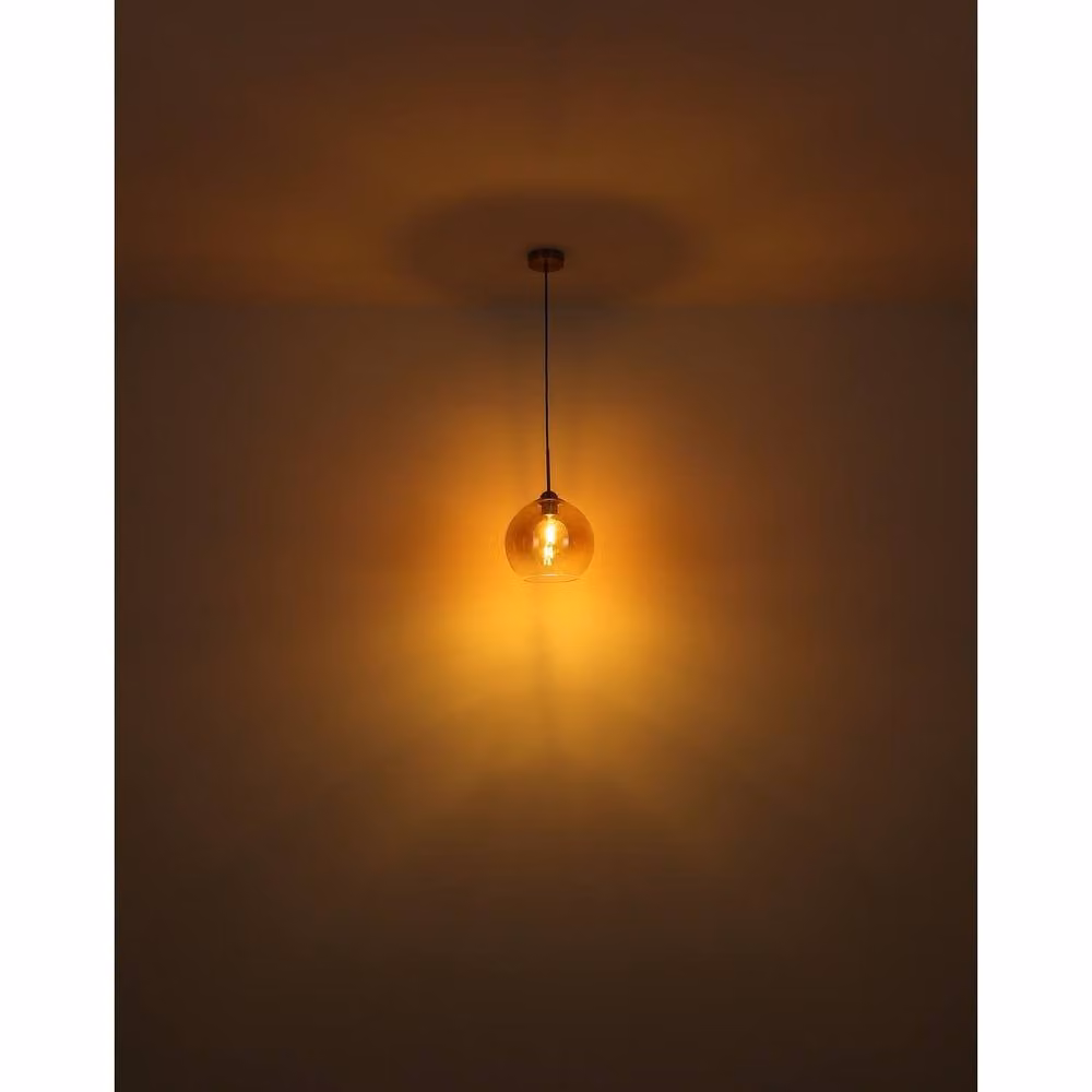 Netlighting Jamessa Dome Pendant Light with Amber Glass Shade and Brass Finish, Height Adjustable, W/D/H: 25 x 25 x 60 cm – 3