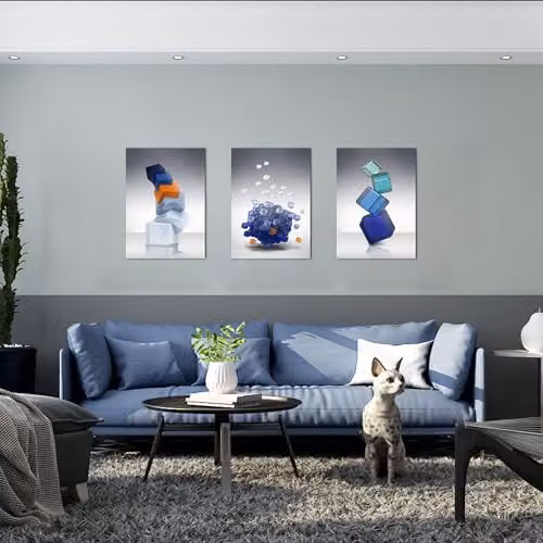 Simpa Abstract Geometric 3 Panel Canvas Wall Art, Multicolour – 2