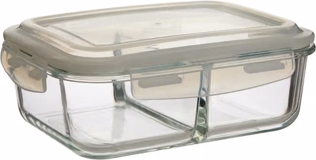 Orsina 1520 ml Rectangular Glass Food Container with Pink BPA-Free Lid and Clip Closure, Transparent