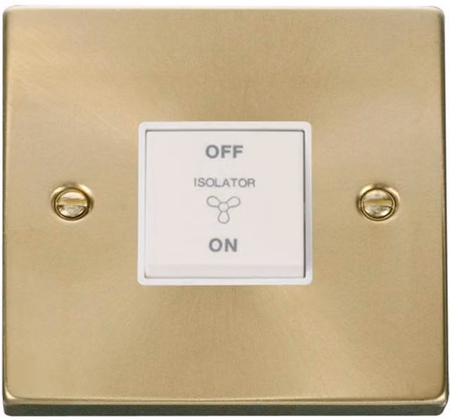SE HOME White Surface Mount 10A 3 Pole Fan Isolation Switch with Brushed Brass Plate