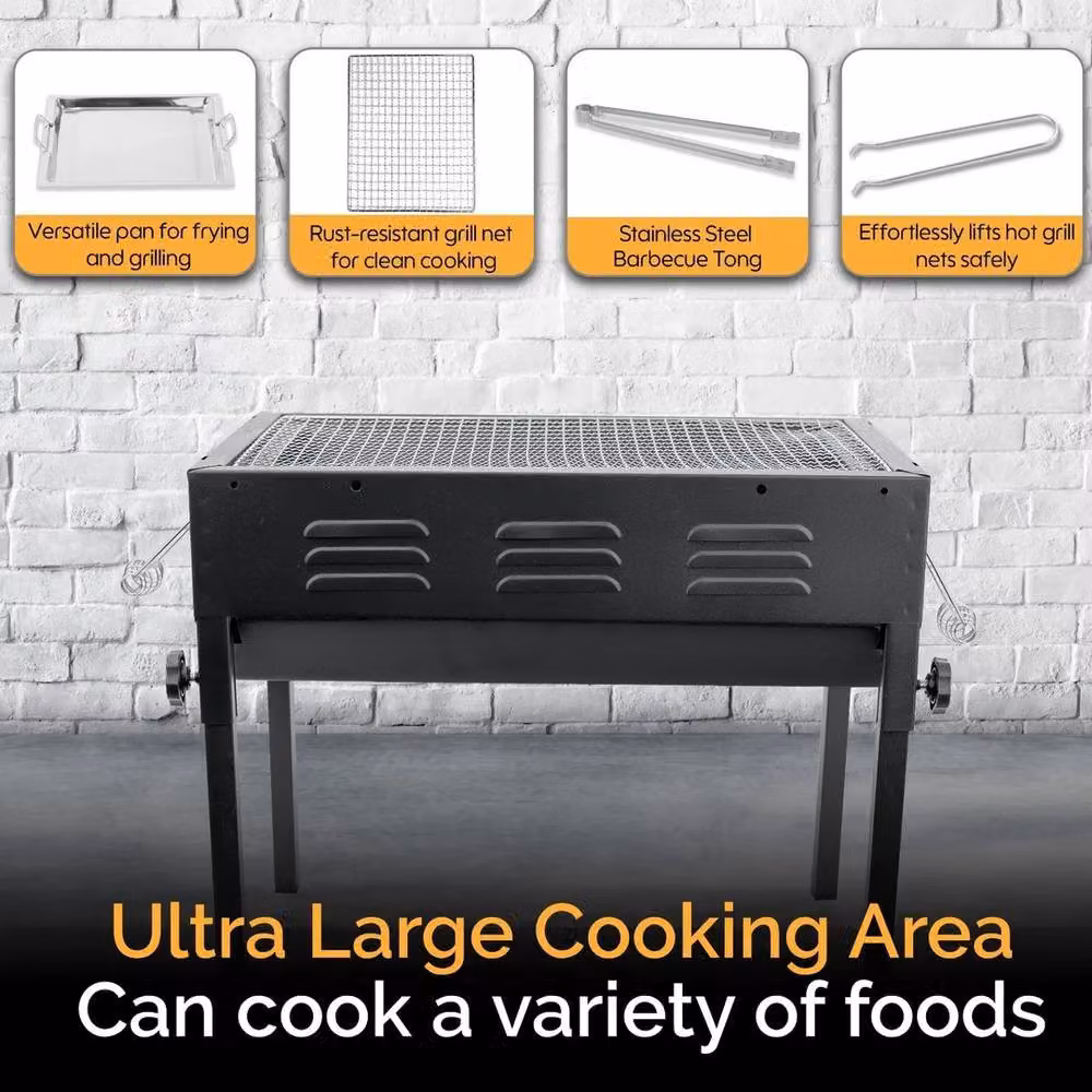 Havendro Large Portable Charcoal BBQ Grill in Black Enamelled Steel, W/D/H: 48 x 40 x 30 cm – 3