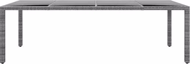Berkfield Home Grey Poly Rattan Garden Table with Tempered Glass Top, W/D/H: 250 x 100 x 75 cm – 1