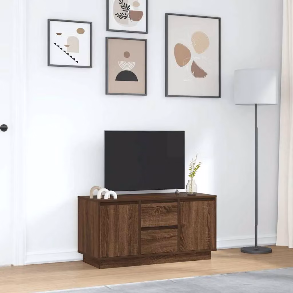 Berkfield Home Modern Brown Oak TV Cabinet with Integrated LED Lights, W/D/H: 100 x 41 x 50 cm – 4