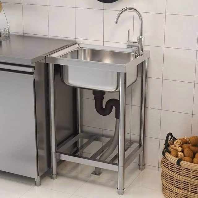 SPETLEK Stainless Steel Metal Camping Sink with Drainage in Silver – 1