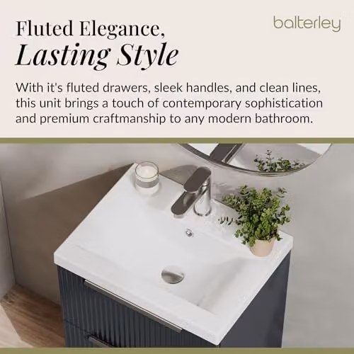 Balterley Wall Hung Bathroom Vanity Unit with Basin and 2 Soft Close Drawers, Fluted Front, Dark Grey, W: 51.0 cm, D: 39.0 cm, H: 54.0 cm – 3