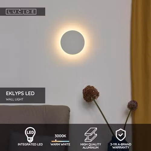 Lucide Eklyps Modern LED Ring Wall Light, White, Diameter: 15 cm – 2