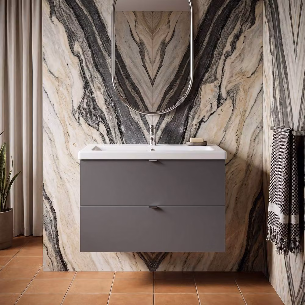 Balterley Alrewas 2 Drawer Wall Hung Vanity Basin Unit, Gloss Grey, Width: 80 cm – 4