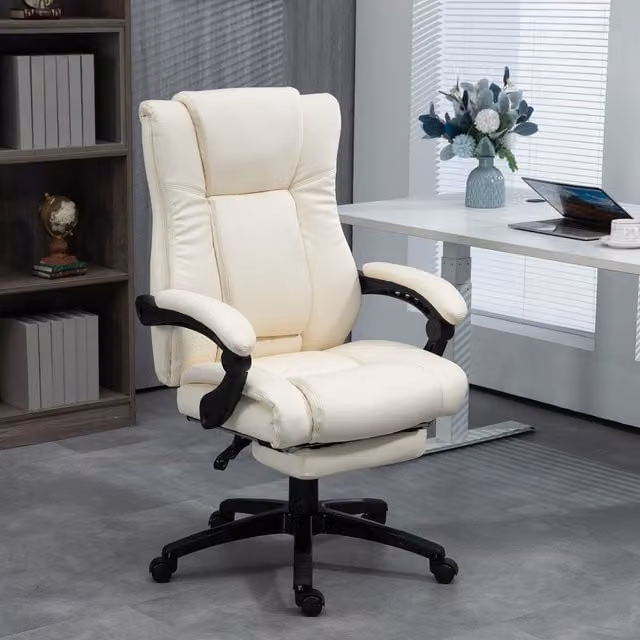 Vinsetto Executive Home Office Swivel Chair in Beige and White Fabric and Synthetic Leather