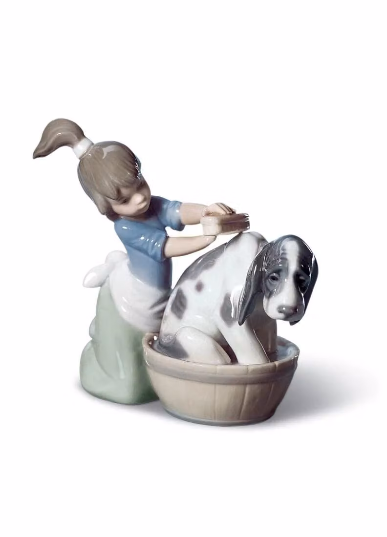 Lladró Bashful Bather Dog Porcelain Figurine in Multicolour