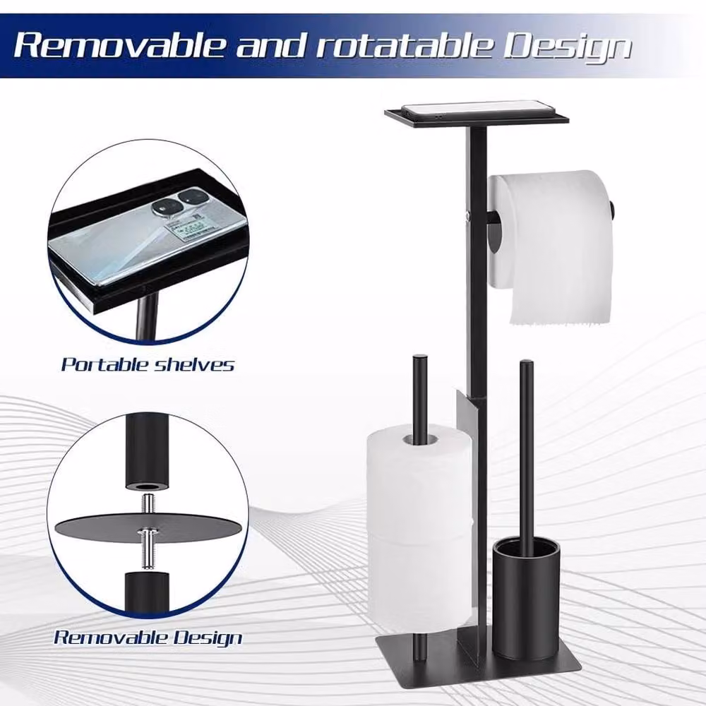 NESTLUNE Free Standing Stainless Steel Toilet Paper Holder with Brush in Black, W: 180 cm, H: 180 cm – 2