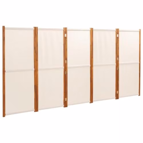 vidaXL 5-Panel Acacia Wood Room Divider in White, H 180 cm