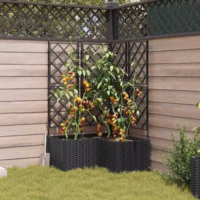 Berkfield Home Garden Planter with Trellis, 3 Piece Set, Black, W/D/H: 80 x 80 x 143 cm – 1