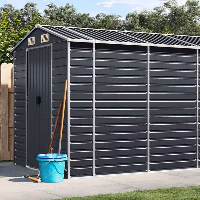 Berkfield Home Pent Garden Shed in Anthracite Black Galvanised Steel W/D/H: 191 x 640 x 198 cm