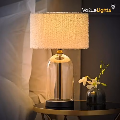 ValueLights Jessy Black Glass and Metal Table Lamp with Beige Fabric Shade – 2