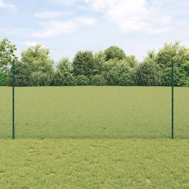 Berkfield Home Green Steel Welded Wire Fence with 11 U-Profile Posts, W: 25 m, H: 1.2 m – 1