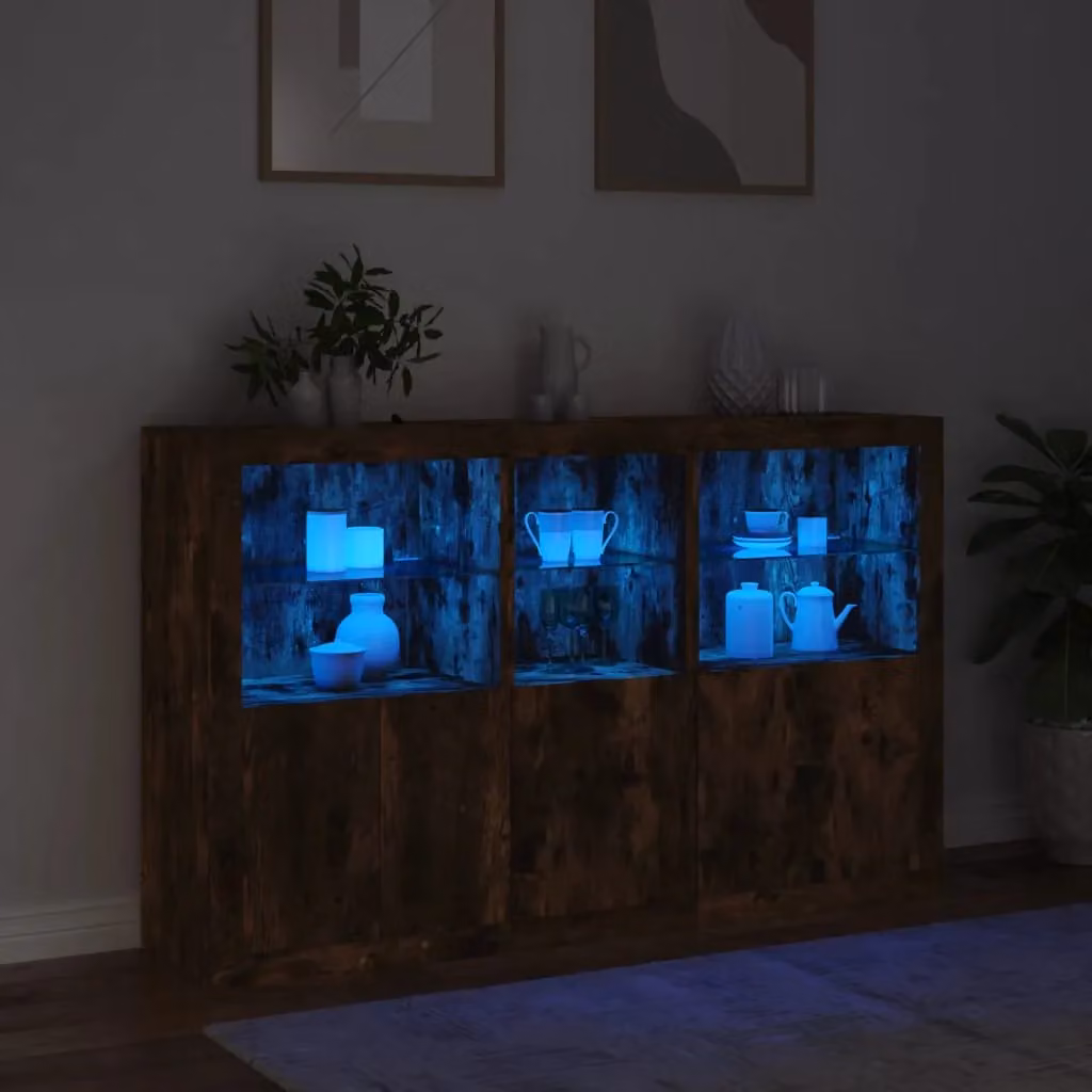 Berkfield Home Modern Smoked Oak Sideboard with Integrated LED Lights, Brown, W: 162 cm, D: 37 cm, H: 100 cm – 4