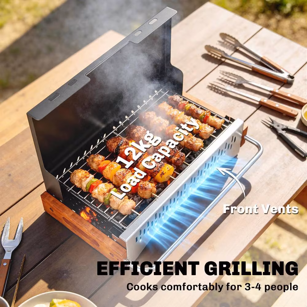 OUTSUNNY Black Folding Charcoal Tabletop BBQ Grill for Camping – 5