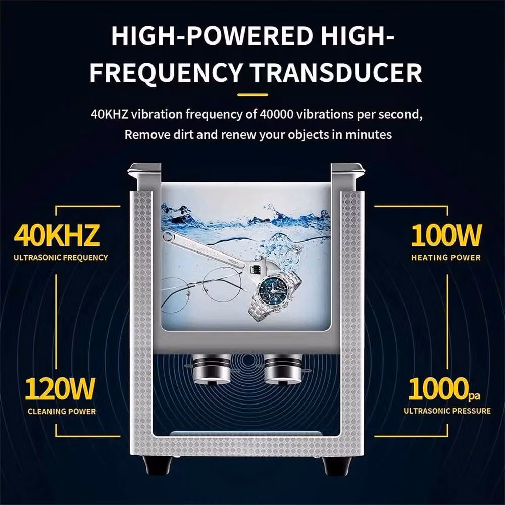 FLAVORA 3L Digital Ultrasonic Cleaner Tank in Silver, W: 100 cm, D: 15 cm, H: 15 cm – 3