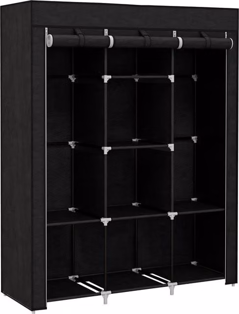 HOMCOM Black Fabric Portable Wardrobe with Roll Shutter, Hanging Rod and Internal Shelves, W/D/H: 125 x 43 x 162.5 cm