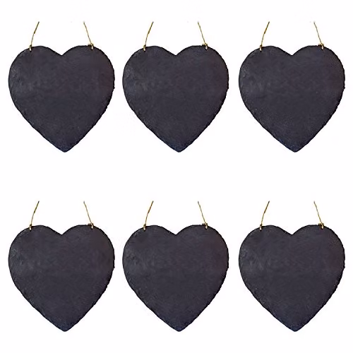 Nicola Spring Natural Slate Heart Hanging Chalkboard Notice Boards, Pack of 6, W/H: 24.5 x 24.5 cm