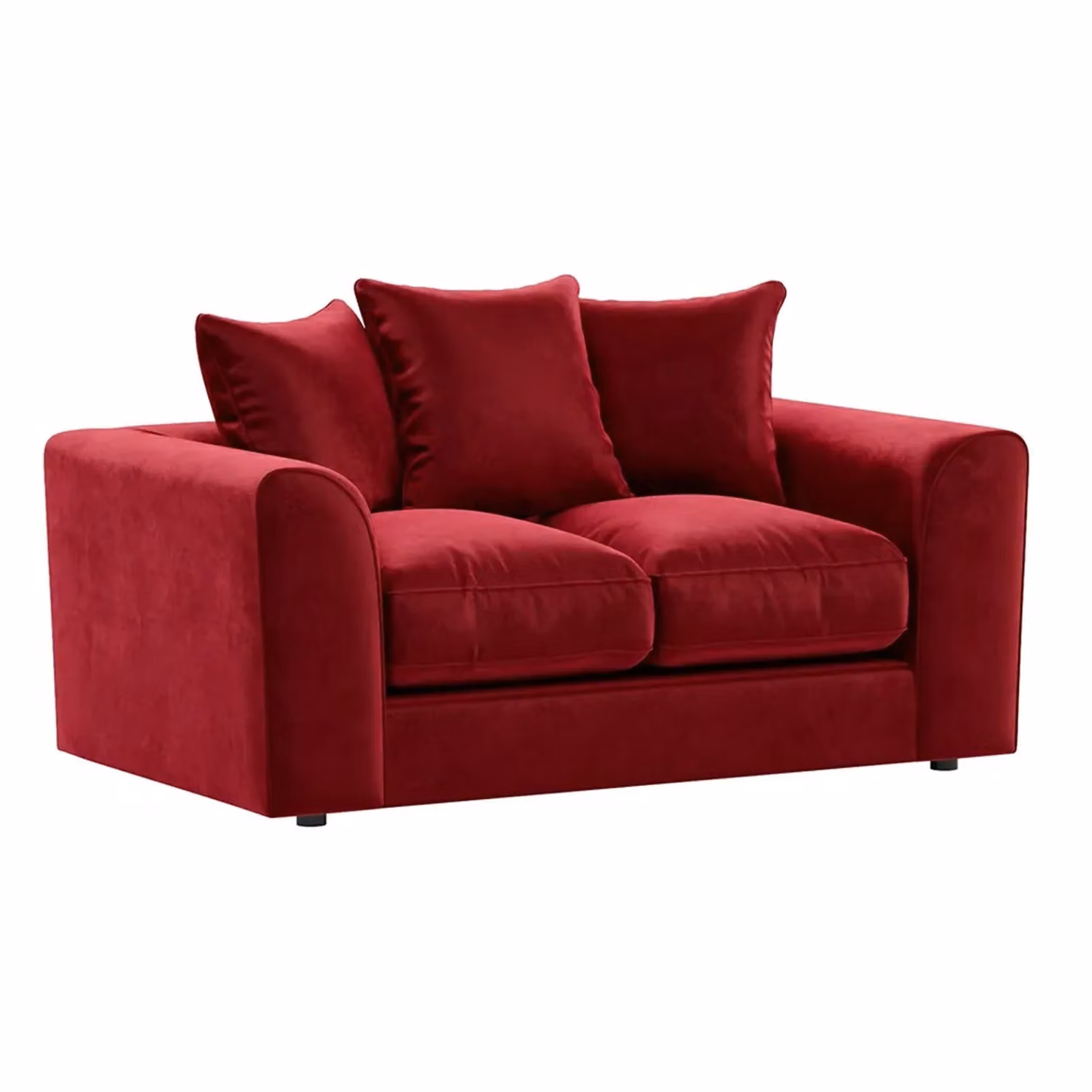 Furnishings For Less UK Brooklyn 2 Seater Scatter Back Sofa in Red Plush Velvet Fabric – 2