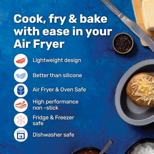 BetterWare Non-Stick Carbon Steel Air Fryer Roasting Dish Set of 2, Grey/Silver, Oval, 16.5 cm – 2