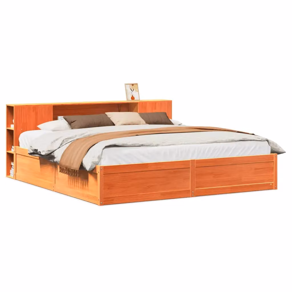 Berkfield Home Solid Wood Pine Bed Frame in Wax Brown, W/D/H: 200 x 200 cm – 2