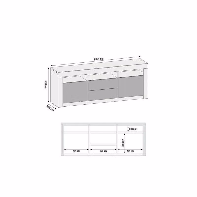 Mex Furniture LTD Modern TV Unit with LED Lights and Matt Drawers and Doors in Brown Oak, W: 160 cm, D: 35 cm, H: 60 cm – 5