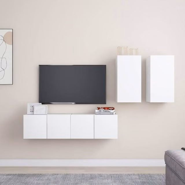 Berkfield Home 4 Piece Modern White Engineered Wood TV Cabinet Set for your Living Room – 1
