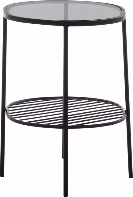 Interiors by Premier Orsina Two-Tier Round Glass and Metal Side Table, Black and Grey – 1