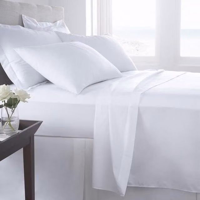HomeSpace Direct 400 Thread Count Plain Fitted Sheet, White, W/D/H: 90 x 200 cm